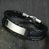 Engraved Mens Bracelet Multi-Layer Leather Brown
