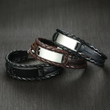 Engraved Mens Bracelet Multi-Layer Leather Brown
