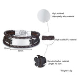 Engraved Mens Bracelet Multi-Layer Leather Brown