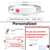 Personalized Medical Alert ID Bangle Bracelet for Women