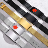 Medical Alert ID Bracelet Waterproof Mesh Band Stainless Male