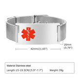 Medical Alert ID Bracelet Waterproof Mesh Band Stainless Male