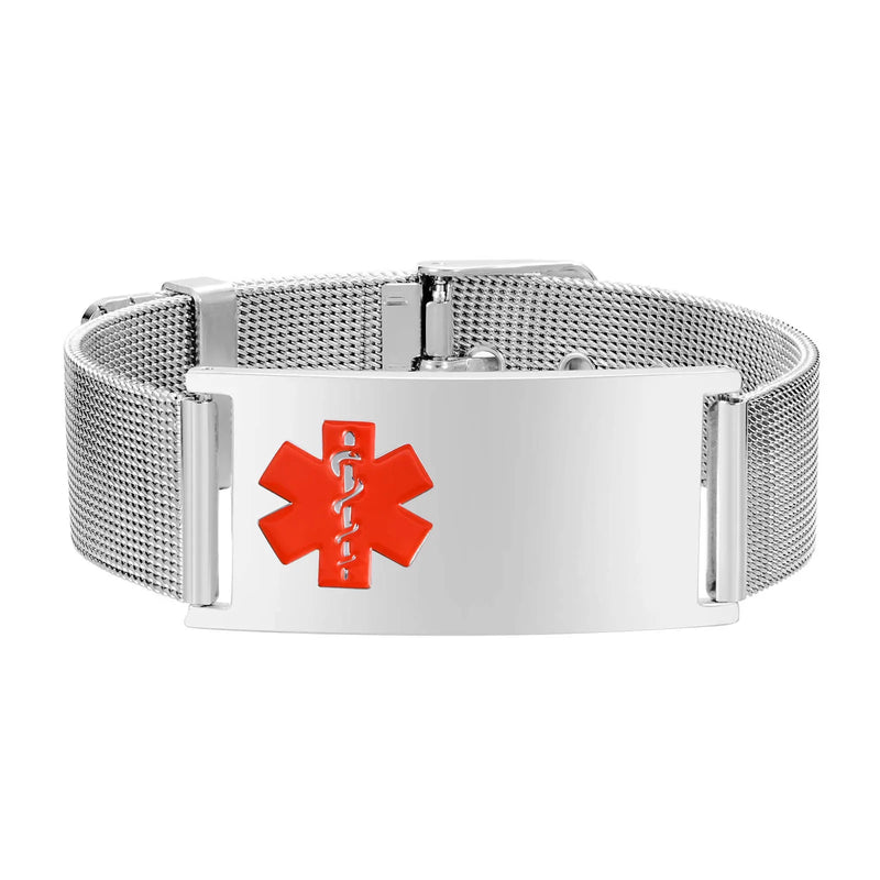 Medical Alert ID Bracelet Waterproof Mesh Band Stainless Male