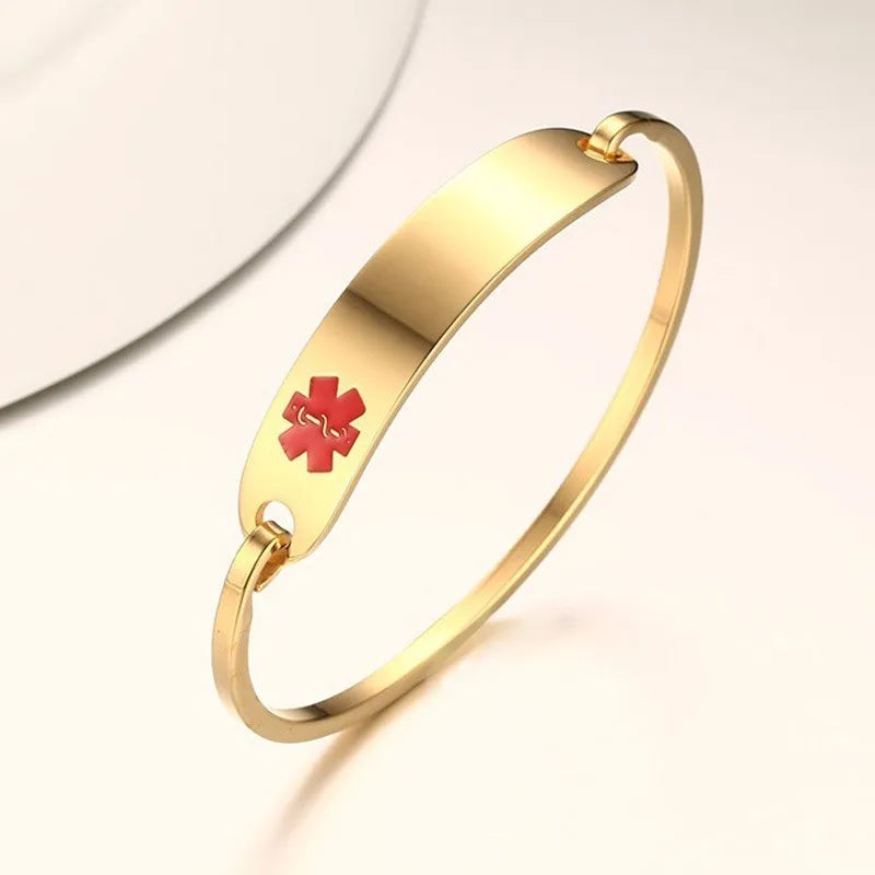 Engraved Medical Alert Bracelet Stainless Steel Cuff Bangle