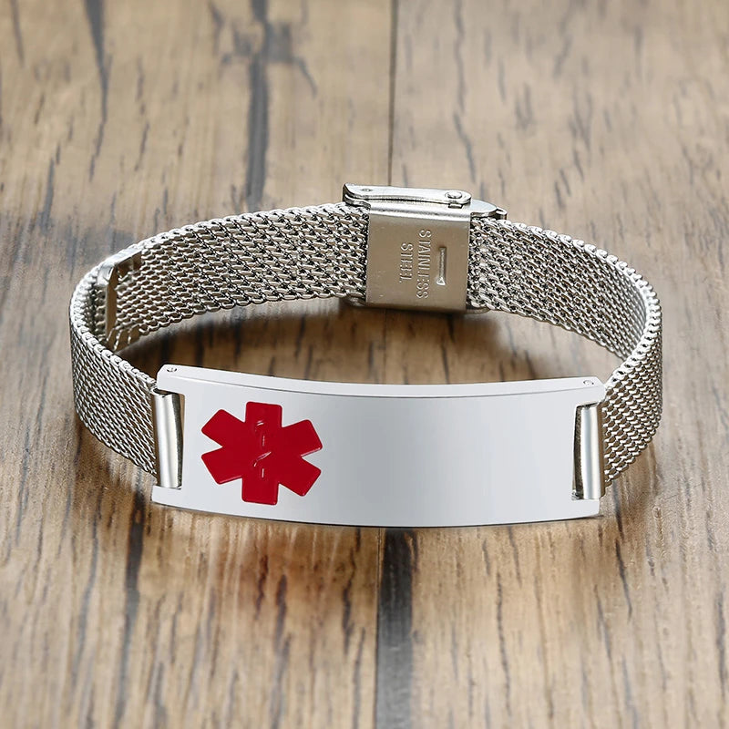 Customized Stainless Steel Men Medical Alert ID Bracelets 10/16 MM