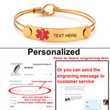 Women Medical Alert ID Bangle Bracelet Stainless Steel ICE Engrave