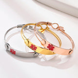 Women Medical Alert ID Bangle Bracelet Stainless Steel ICE Engrave