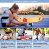 Women Medical Alert ID Bangle Bracelet Stainless Steel ICE Engrave