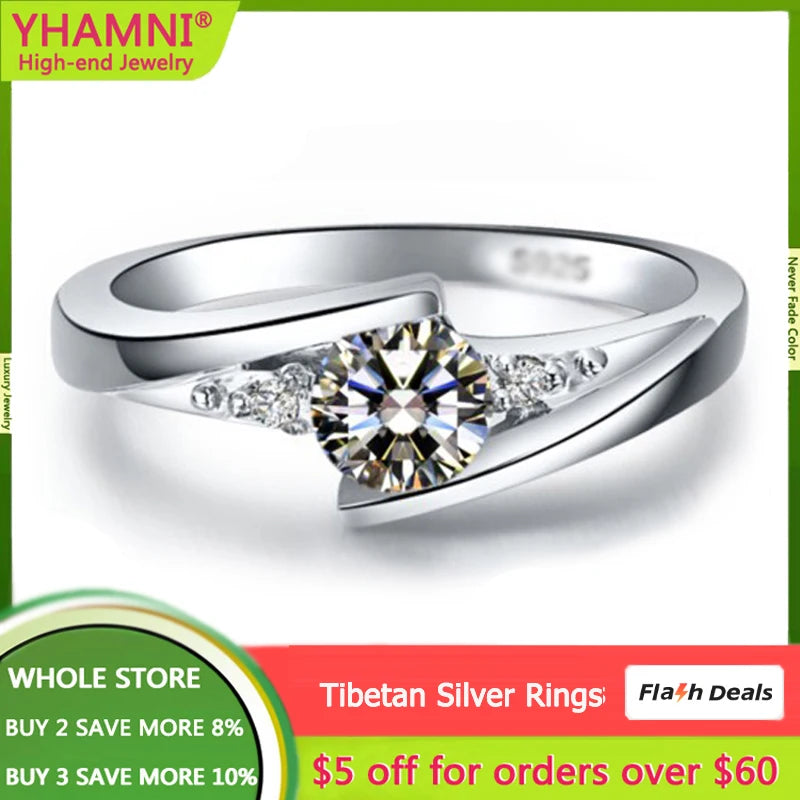 Tibetan Silver Zircon Crystal Ring for Women LR036