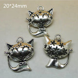 10 Pcs 3D Cat Charms Pendant Antique Silver Plated Necklace Pendant