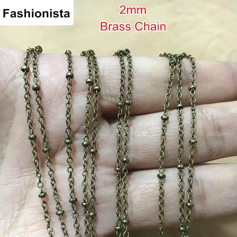 10m Antique Bronze Round Cable Chain, 2mm, Brass Bulk Unfinished Chain