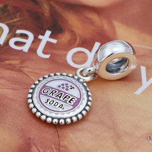 925 Silver Purple Grape Soda Charm for DIY Bracelet Gift