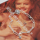 925 Silver Rose Petals Link Bracelet DIY Woman Jewelry