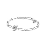 925 Silver Rose Petals Link Bracelet DIY Woman Jewelry