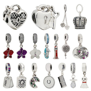925 Silver Love Lock Unicorn Charm DIY Bracelet Accessory Gift