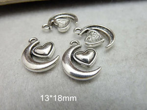 100 PCS Tibetan Silver Moon Heart Charms Pendant 13*18mm DIY Jewelry Findings