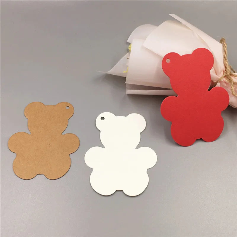 100 Pcs Little Bear Tags Paper Cards DIY Bookmark Gift Card Pendant