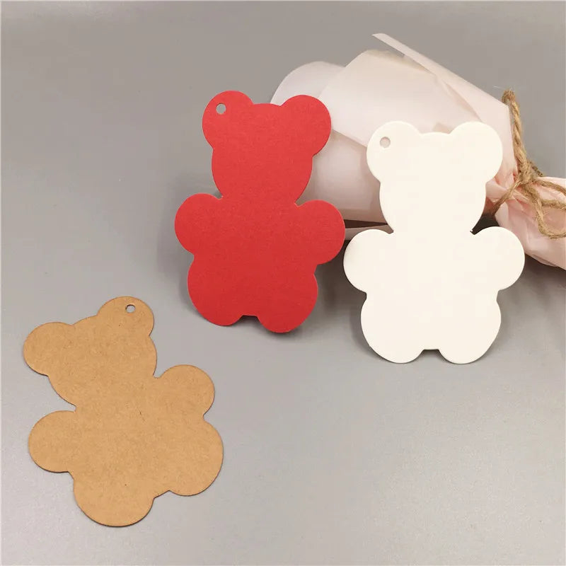 100 Pcs Little Bear Tags Paper Cards DIY Bookmark Gift Card Pendant