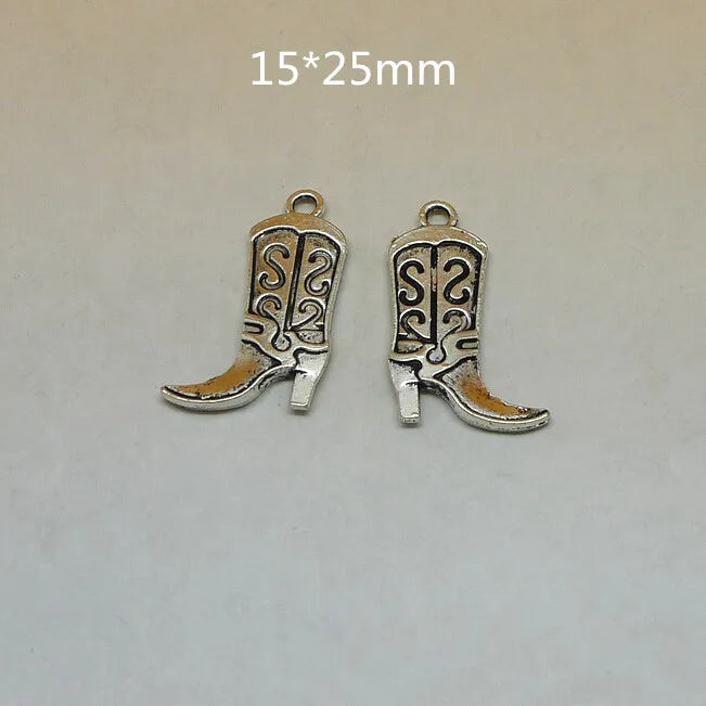 100 Pcs Cowboy Boot Charms 15*25mm Antiqued Tibetan Silver Double Sided