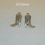 100 Pcs Cowboy Boot Charms 15*25mm Antiqued Tibetan Silver Double Sided