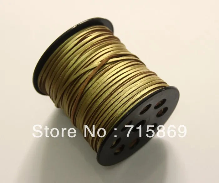 100 Yards DIY Jewelry 3mm x 1.5mm Golden Flat Faux Suede Leather Cord