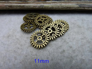 100 pcs Gear Charms 11mm Antique Bronze Tone