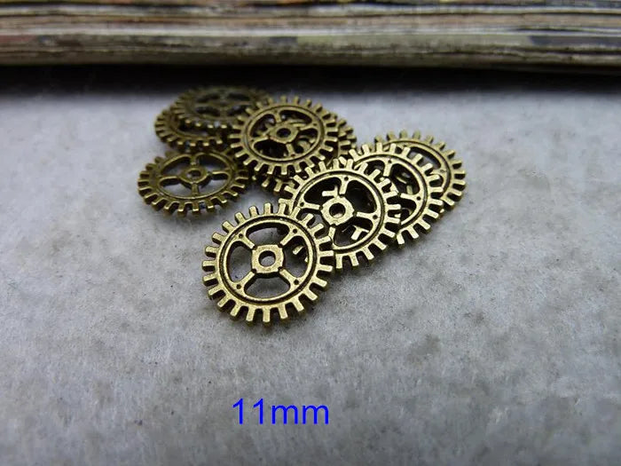 100 pcs Gear Charms 11mm Antique Bronze Tone