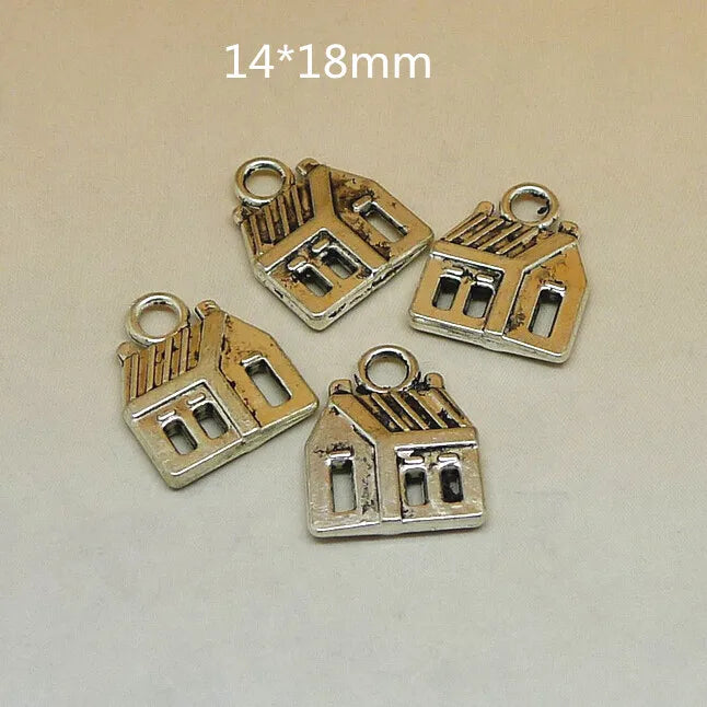 100 pcs Antique Metal House Charms 14*18mm Double Sided Family Home Pendant