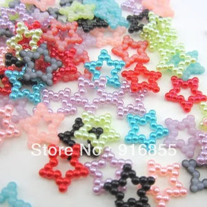 1000pcs 12mm Mixed Star Shape Hollow Flatback ABS Pearl Beads DIY Decoration