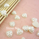 1000pcs 10mm Ivory Heart Craft Flatback Pearl Beads Spot Drill