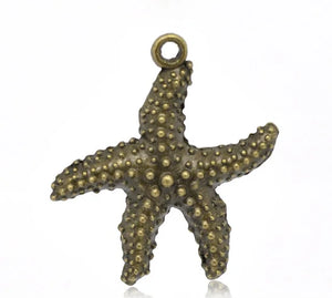 100pcs Antique Bronze Sea Star Charms Pendants 40x37mm J0429F