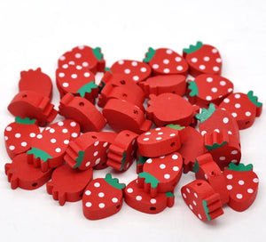100pcs Red Strawberry Wood Spacer Beads 20x14mm