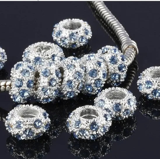 100pcs Silver Plated Rhinestone Spacers 10x6mm