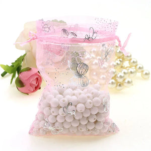 100pcs Pink Butterfly Organza Gift Bags 9x12cm