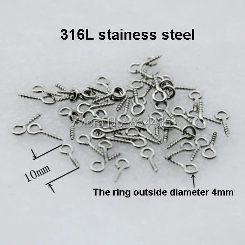 200pcs 10mm 316L Eye Pins Silver Jewelry Craft