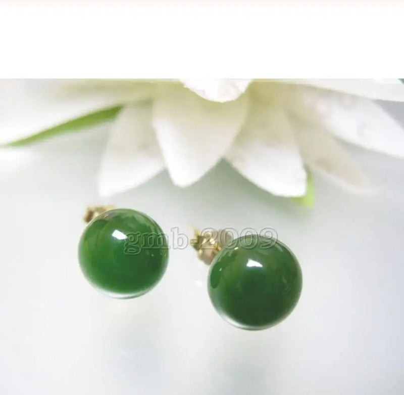 10mm Green Natural Jade Women's Earrings