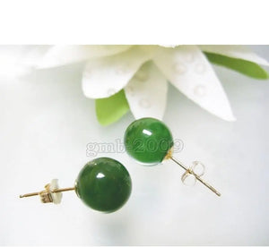 10mm Green Natural Jade Women's Earrings