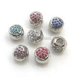 10pcs Silver Plated Big Hole Rhinestone Heart Charms for Bracelet DIY