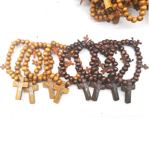 10pcs/lot Ankh Cross Jesus Wood Beads Bracelet - Mixed Colors