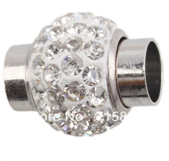 10pcs Rhinestone Magnetic Clasps Beads 17mm x 14mm Silver Finish