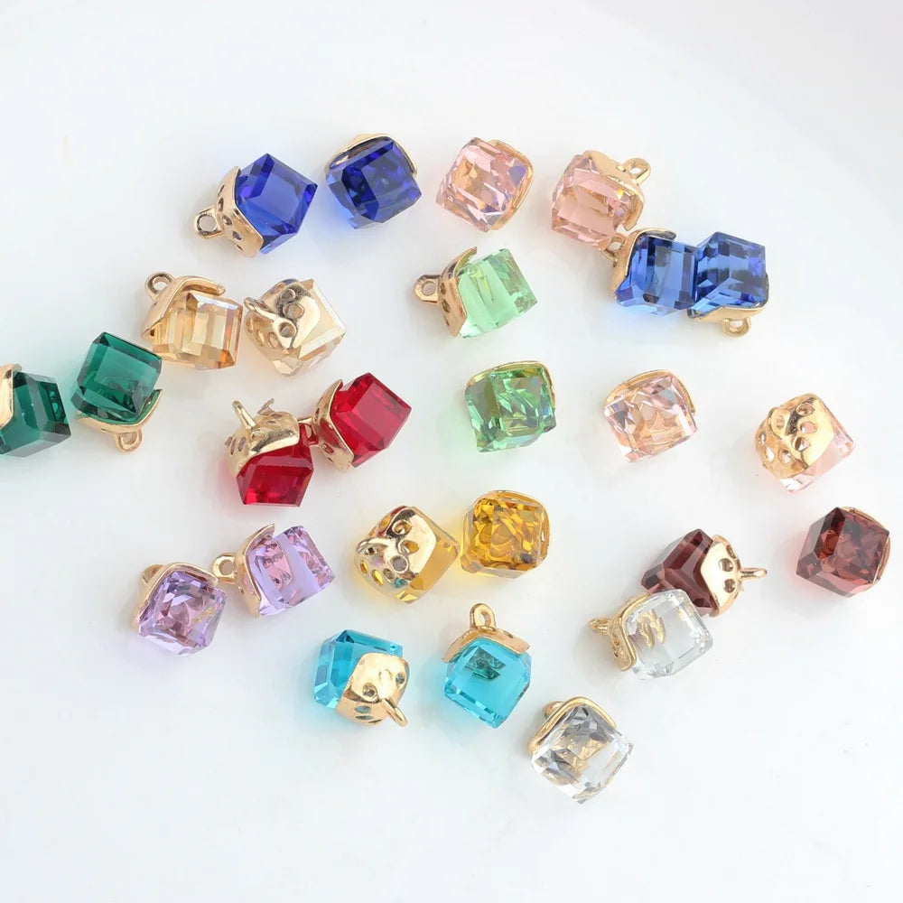 12pcs Colorful Crystal Birthstones Cube Charms for Memory Locket DIY