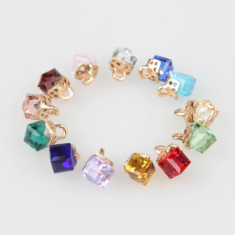 12pcs Colorful Crystal Birthstones Cube Charms for Memory Locket DIY