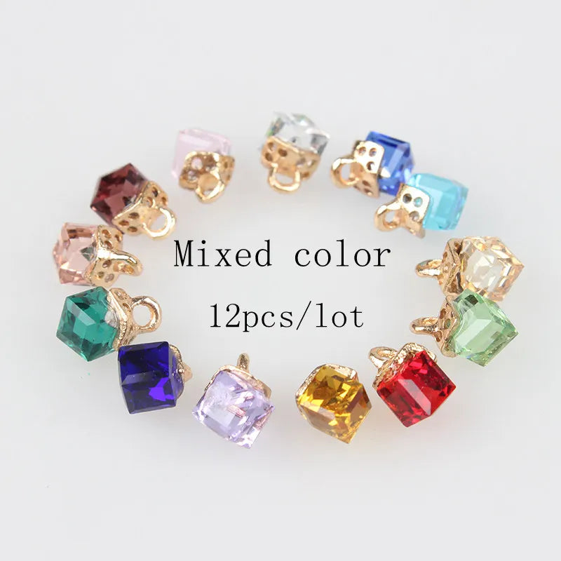 12pcs Colorful Crystal Birthstones Cube Charms for Memory Locket DIY