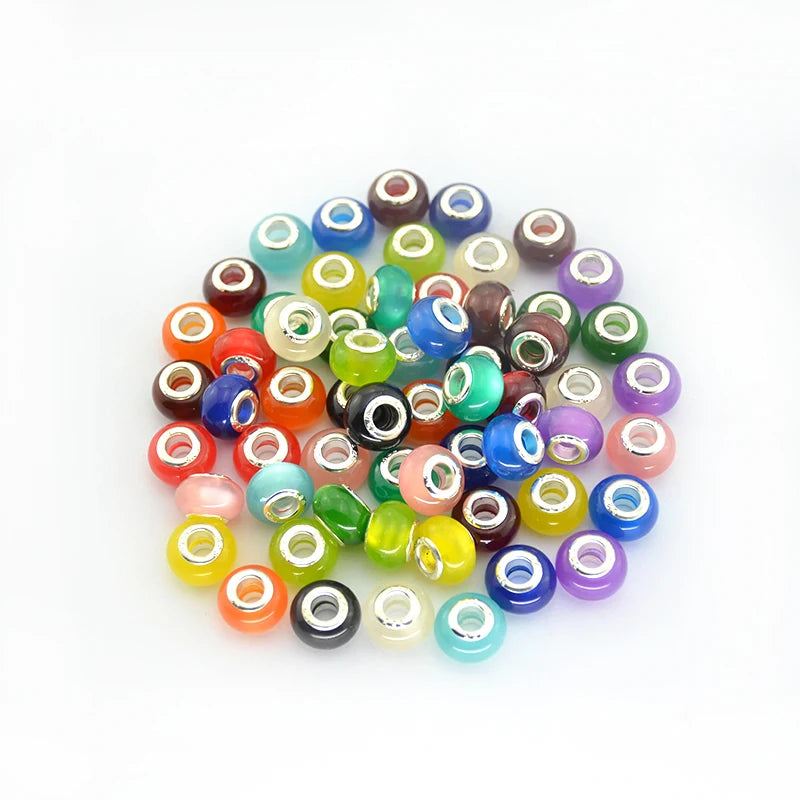 14mm Glitter Powder Big Hole Beads Charms for Bracelet 100pcs/lot