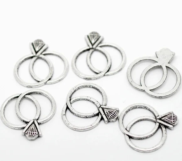 150pcs Antique Wedding Rings Charms Pendants 25x25mm J0091F
