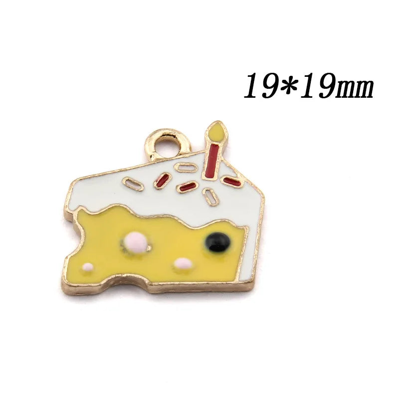 60Pcs Colorful Enamel Alloy Charms Birthday Cake Shape Pendants