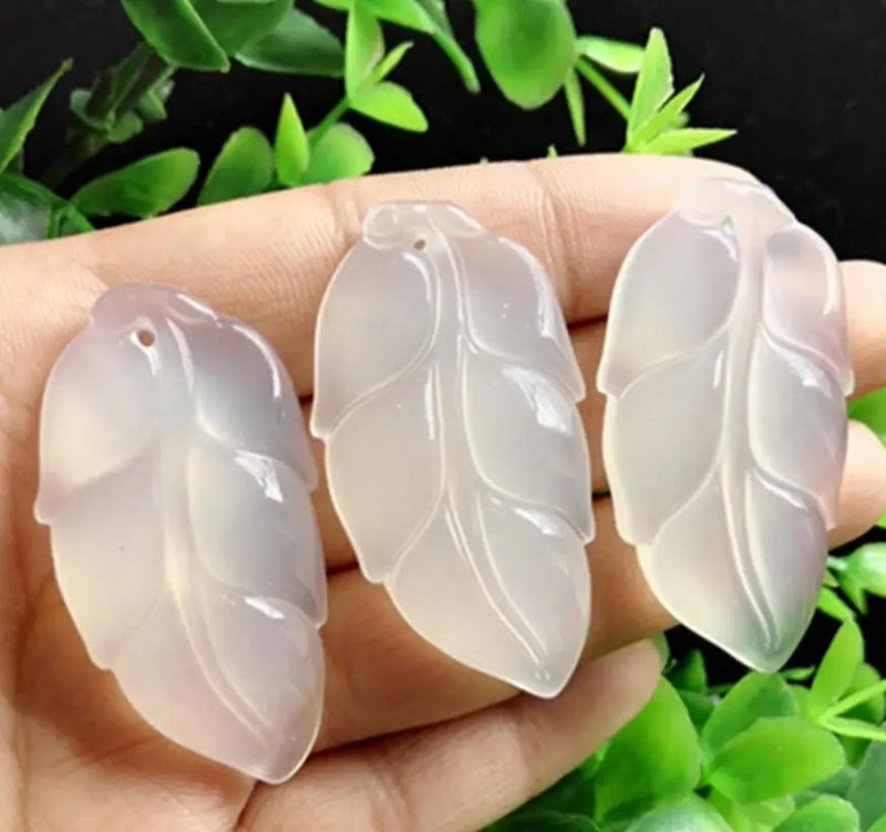 Natural Ice Green Chalcedony Agate Leaves Pendant Jade