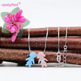 Opal Light Blue Boy & Pink Girl Necklace with 925 Silver
