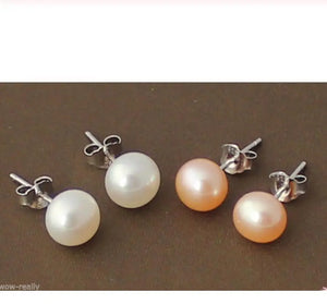 2 Pairs Natural Pink Cultured Pearl Earrings