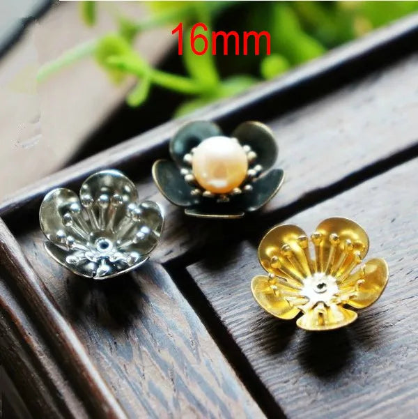20 pcs 16mm Metal Flower Bead Caps, Handmade Art Findings, Antique Bronze